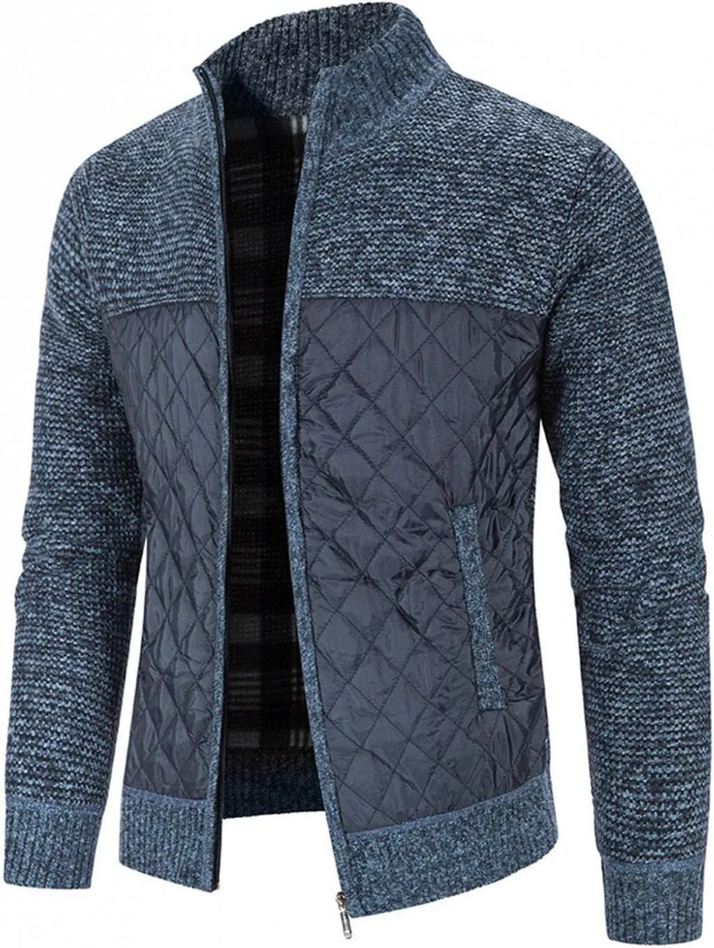 Men's Knitted Cardigan Sweater Thick Slim Fit Full Zip Sweaters Coat Cotton Padded Polar Fleece Lined Windproof Jacket