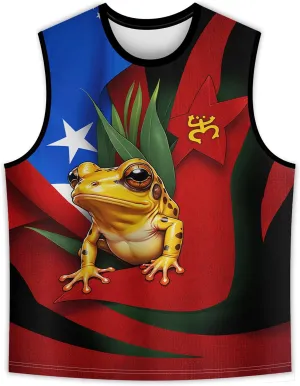 Men's Puerto Rican Flag Tank Top Casual 3D Frog Graphic Print Shirt Quick Dry Sleeveless Sports Vest