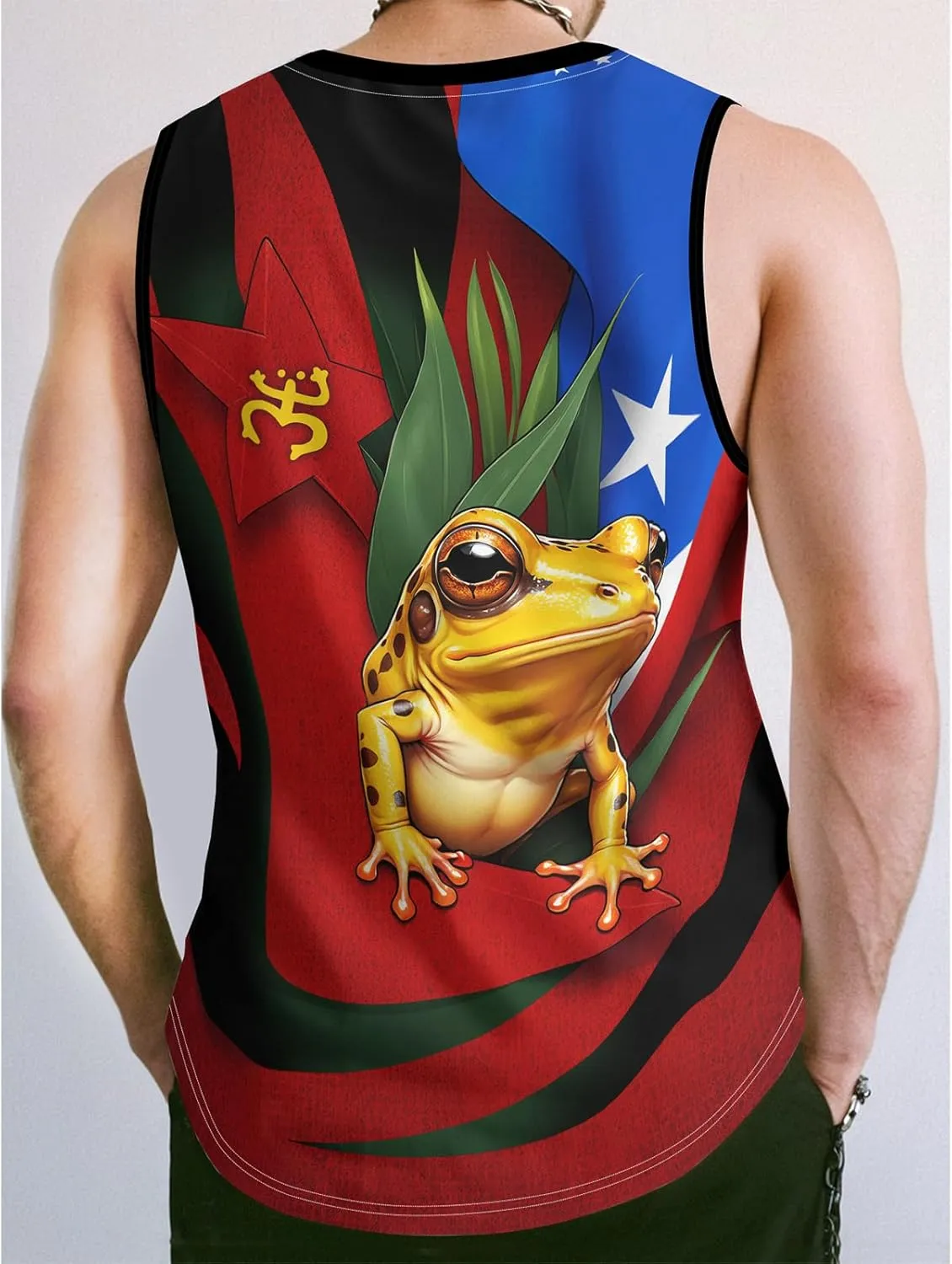 Men's Puerto Rican Flag Tank Top Casual 3D Frog Graphic Print Shirt Quick Dry Sleeveless Sports Vest