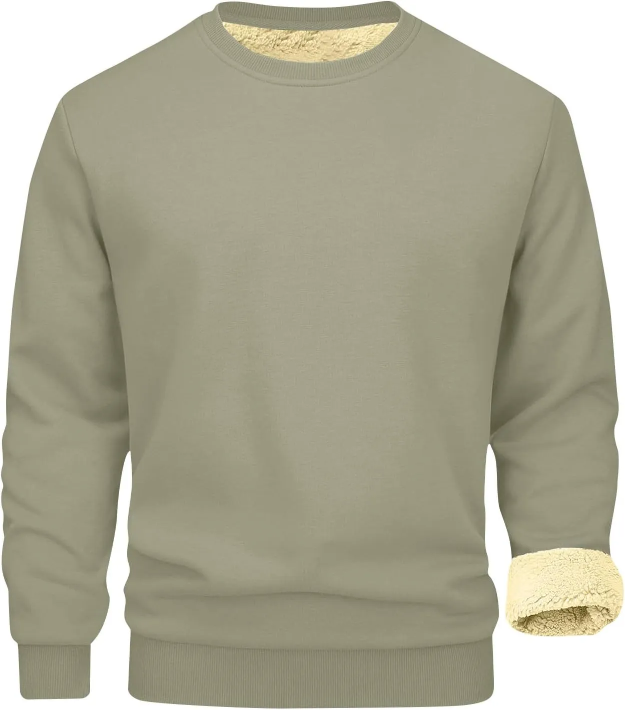 Mens Sherpa Lined Sweatshirt Basic Winter Fleece Warm Thick Pullover Top Casual Fashion Long Sleeve Crewneck Sweaters