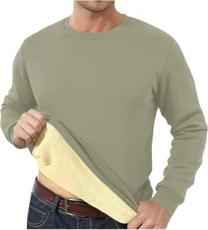 Mens Sherpa Lined Sweatshirt Basic Winter Fleece Warm Thick Pullover Top Casual Fashion Long Sleeve Crewneck Sweaters
