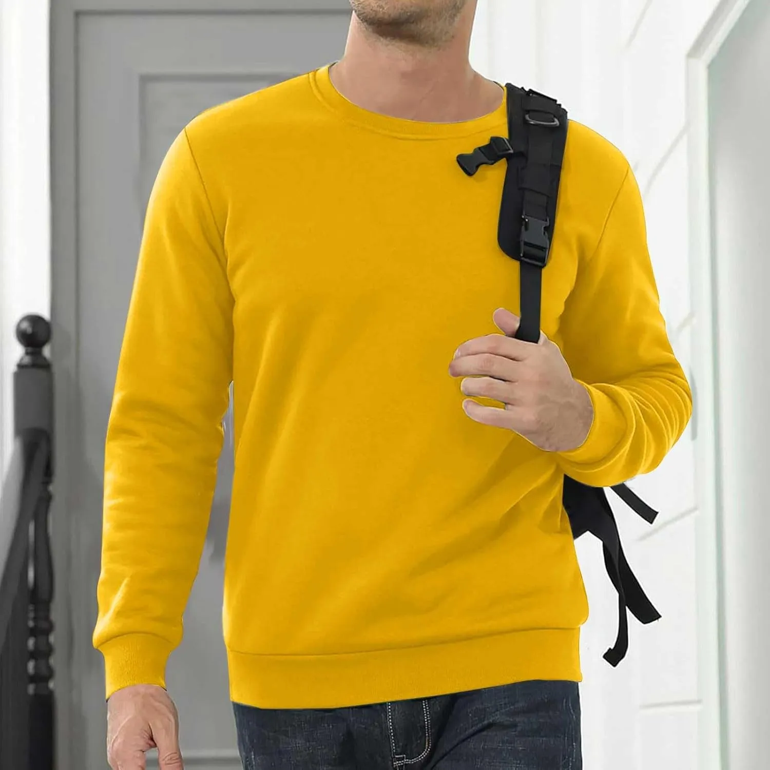 Men's Spring Autumn Winter Round Neck Sweater Simple Style Tops Trendy Loose Plus Velvet Oversized Distressed Sweatshirt