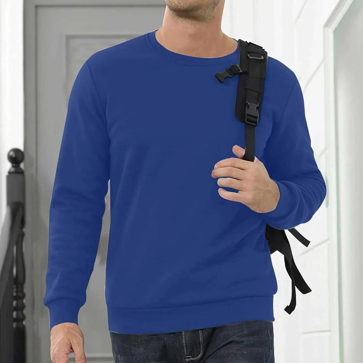 Men's Spring Autumn Winter Round Neck Sweater Simple Style Tops Trendy Loose Plus Velvet Oversized Distressed Sweatshirt