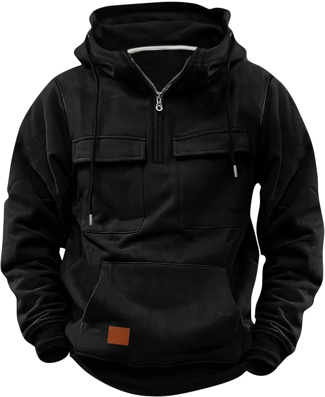 Mens Tactical Sweatshirts Quarter Zip Cargo Pullover Hoodies Workout Gym Sports Running Outdoor Winter Jackets