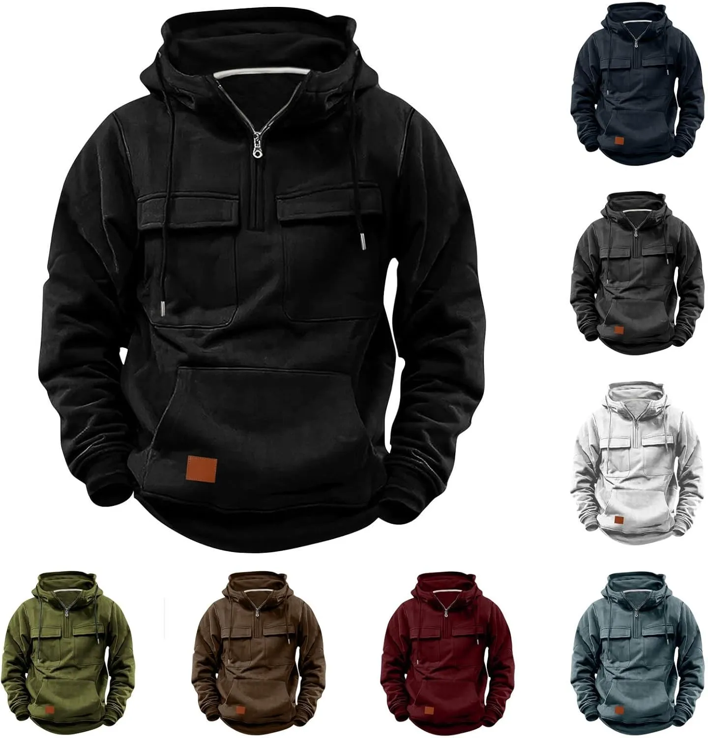 Mens Tactical Sweatshirts Quarter Zip Cargo Pullover Hoodies Workout Gym Sports Running Outdoor Winter Jackets