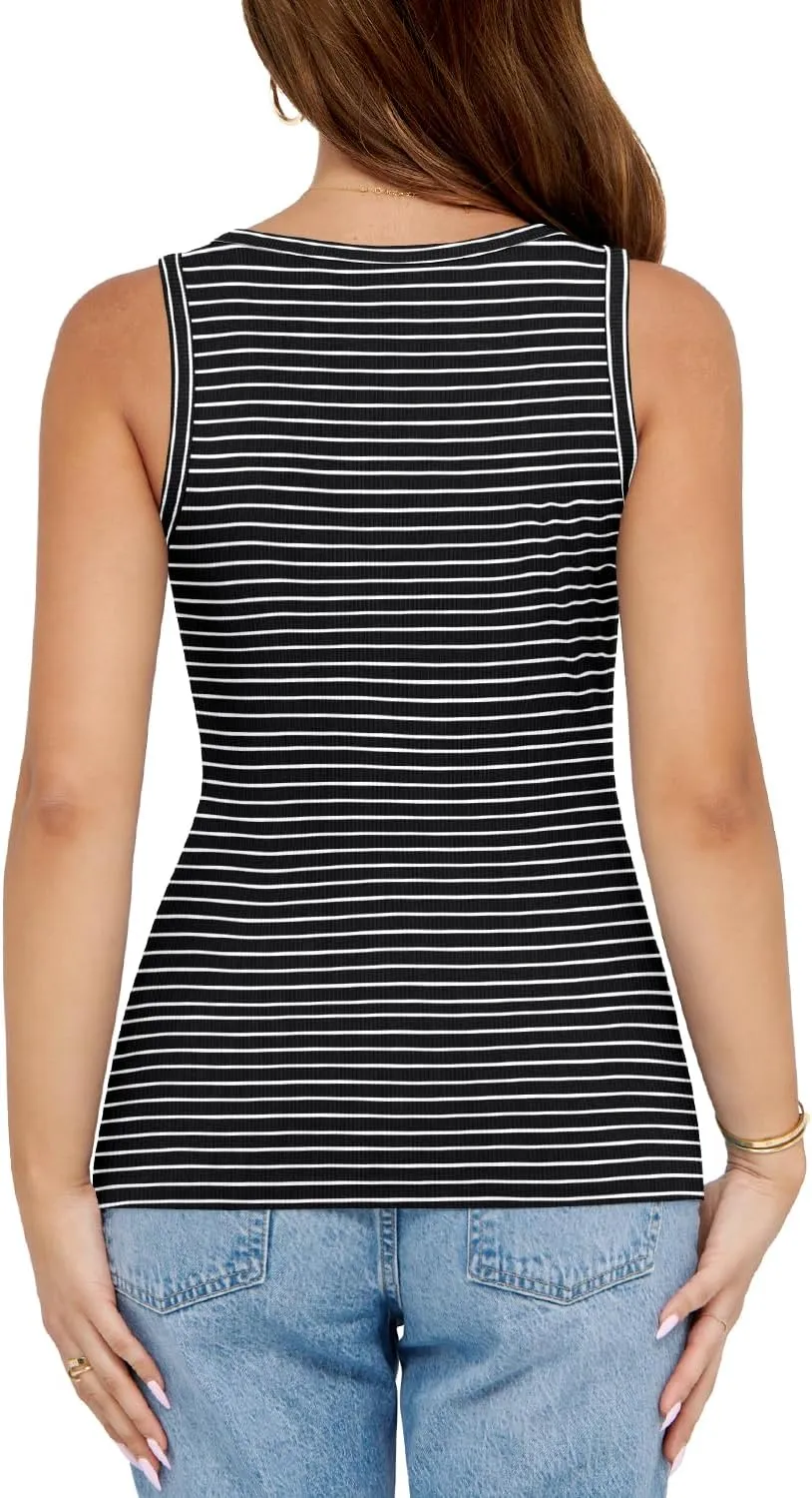 MIHOLL Womens Ribbed Tank Tops 2025 Summer Scoop Neck Slim Fit Top Casual Basic Knit Sleeveless Shirts
