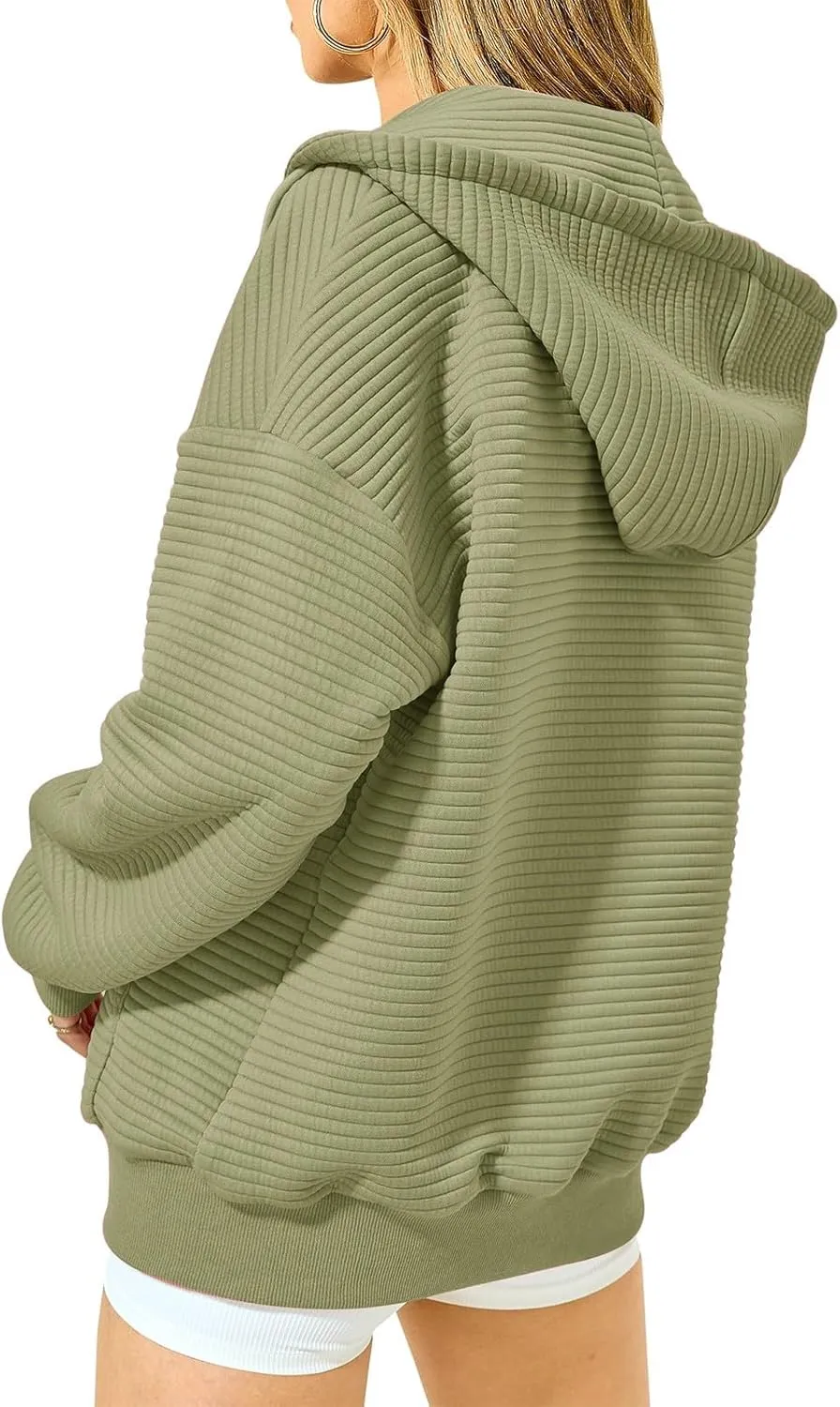 Mmoneyake Zip Up Hoodie Women Long Sleeve Sweatshirts 2024 Oversized Waffle Knit Hoodies Casual Fashion Jackets Fall Outfits
