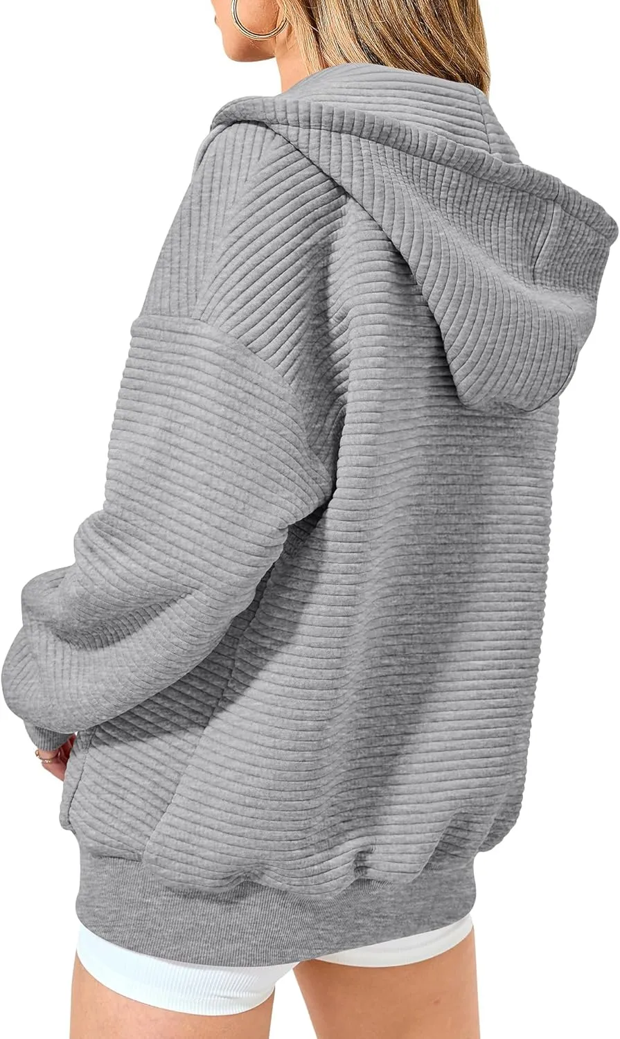 Mmoneyake Zip Up Hoodie Women Long Sleeve Sweatshirts 2024 Oversized Waffle Knit Hoodies Casual Fashion Jackets Fall Outfits