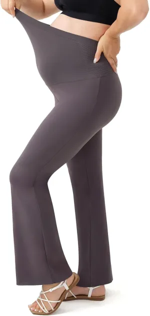 Momcozy Maternity Yoga Pants, Maternity Flare Leggings Over The Belly, Pregnancy Leggings Buttery Soft Triple Wrap Force