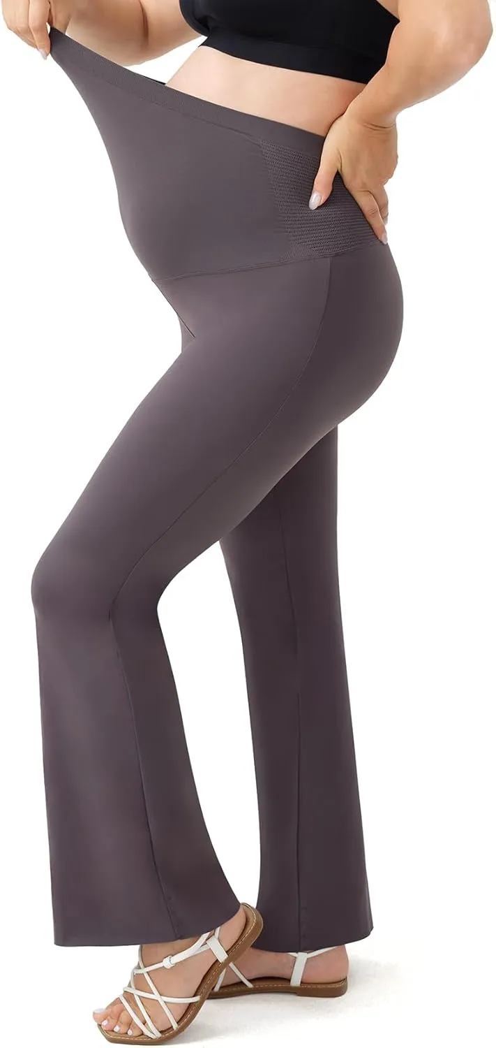 Momcozy Maternity Yoga Pants, Maternity Flare Leggings Over The Belly, Pregnancy Leggings Buttery Soft Triple Wrap Force