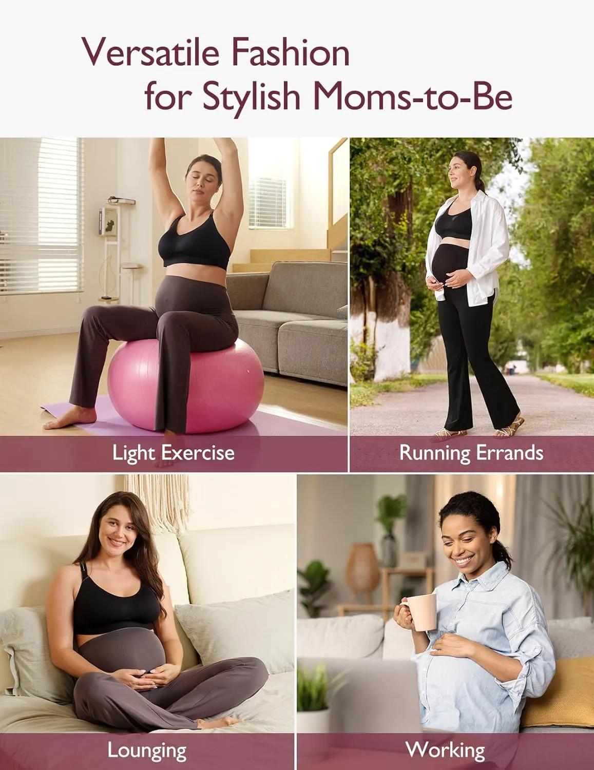 Momcozy Maternity Yoga Pants, Maternity Flare Leggings Over The Belly, Pregnancy Leggings Buttery Soft Triple Wrap Force