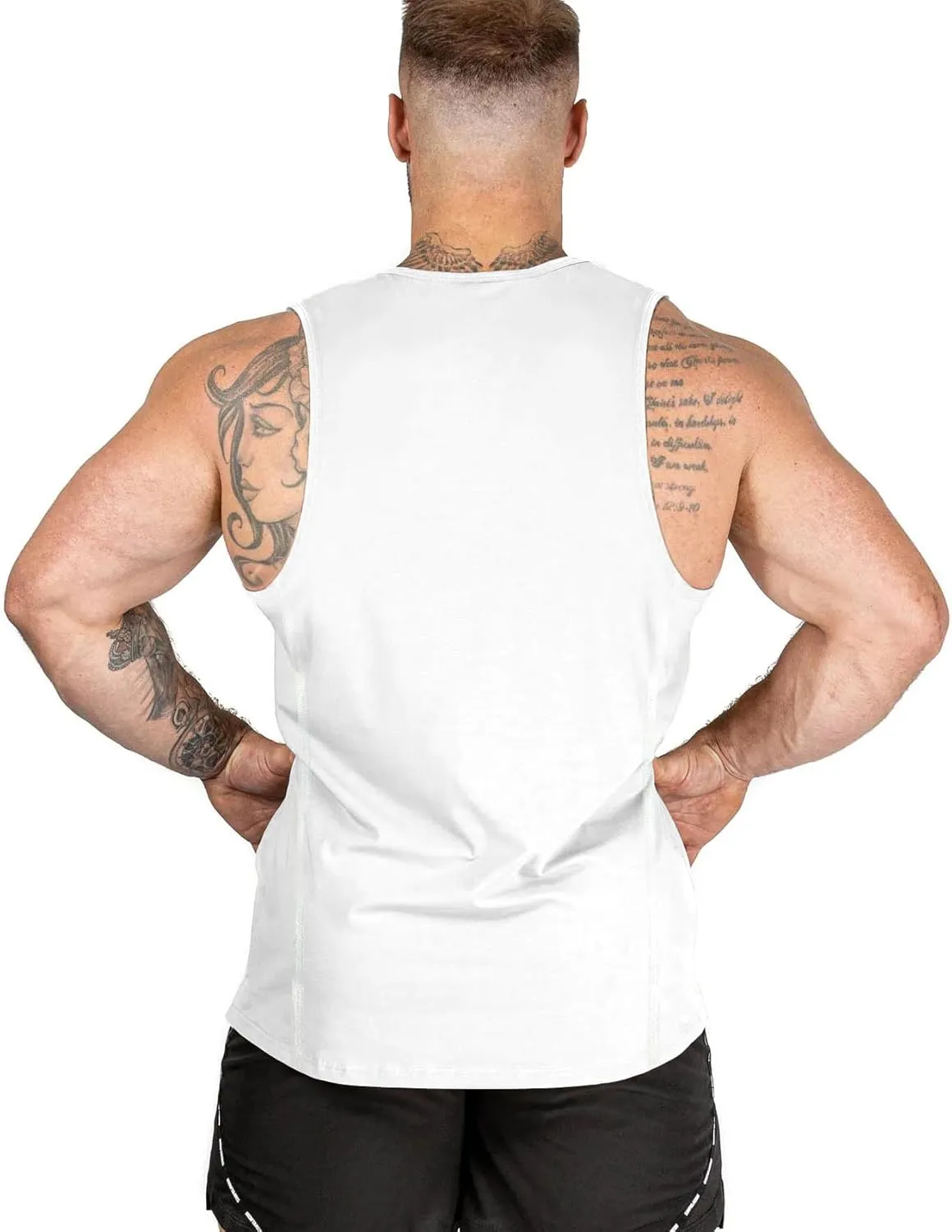 Muscle Cmdr Mens Slim Fit Workout Tank Top Bodybuilding Muscle Shirts Fitness Quick Dry Athletic Gym Deep Round Neck Stretch