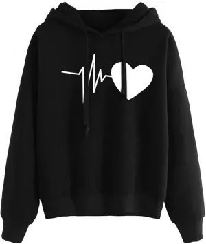 Mzkdieey Women's Heartbeat Hoodie Cute ECG Print Long Sleeve Drawstring Hooded Sweatshirt Teen Girls Y2k Crop Pullover Tops