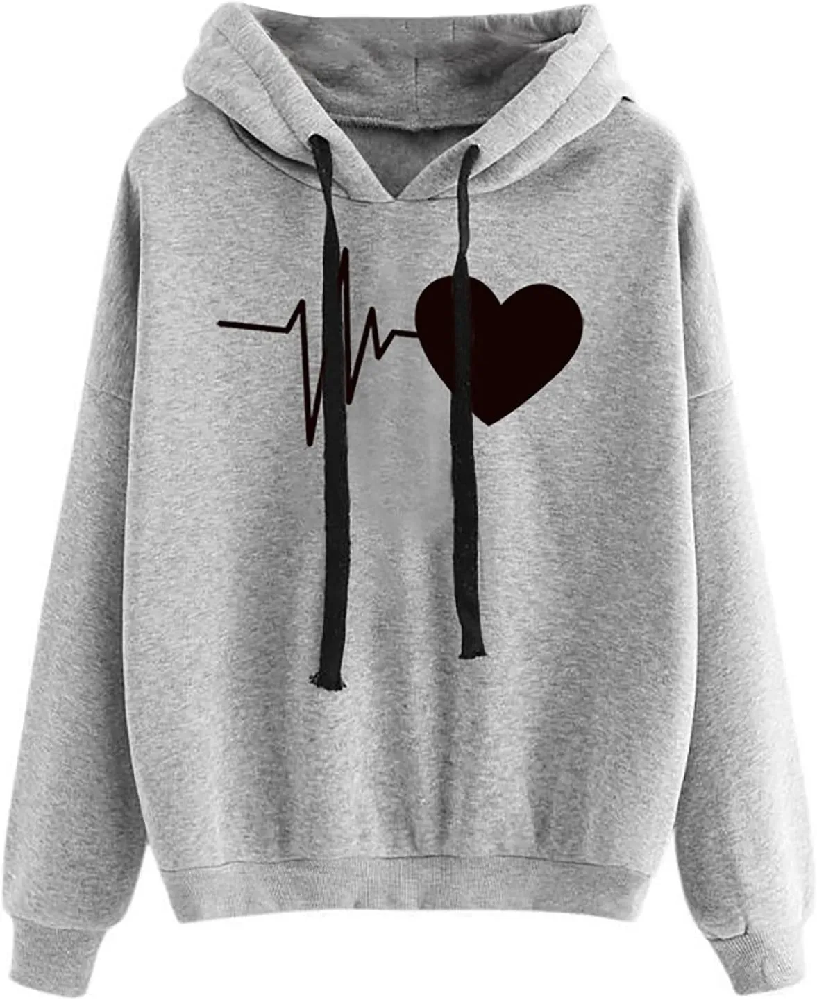 Mzkdieey Women's Heartbeat Hoodie Cute ECG Print Long Sleeve Drawstring Hooded Sweatshirt Teen Girls Y2k Crop Pullover Tops