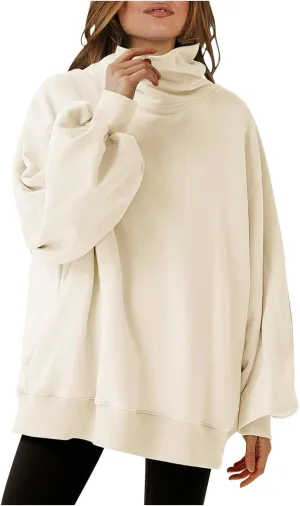 Mzkdieey Women's Oversized Turtleneck Sweatshirt Drop Shoulder Long Sleeve Lose Fit Hoodies Fall Trendy Pullover Tunic Top