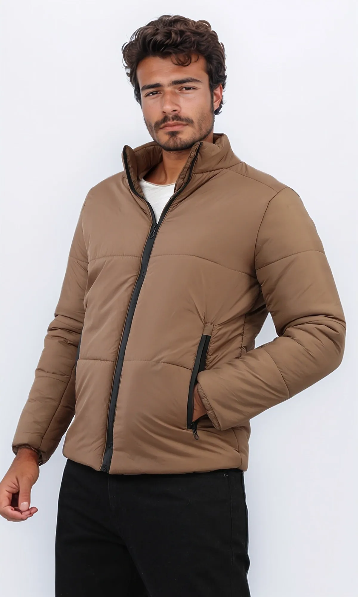 o197518 - Winter Puffer Jacket With Long Sleeves - Coffee