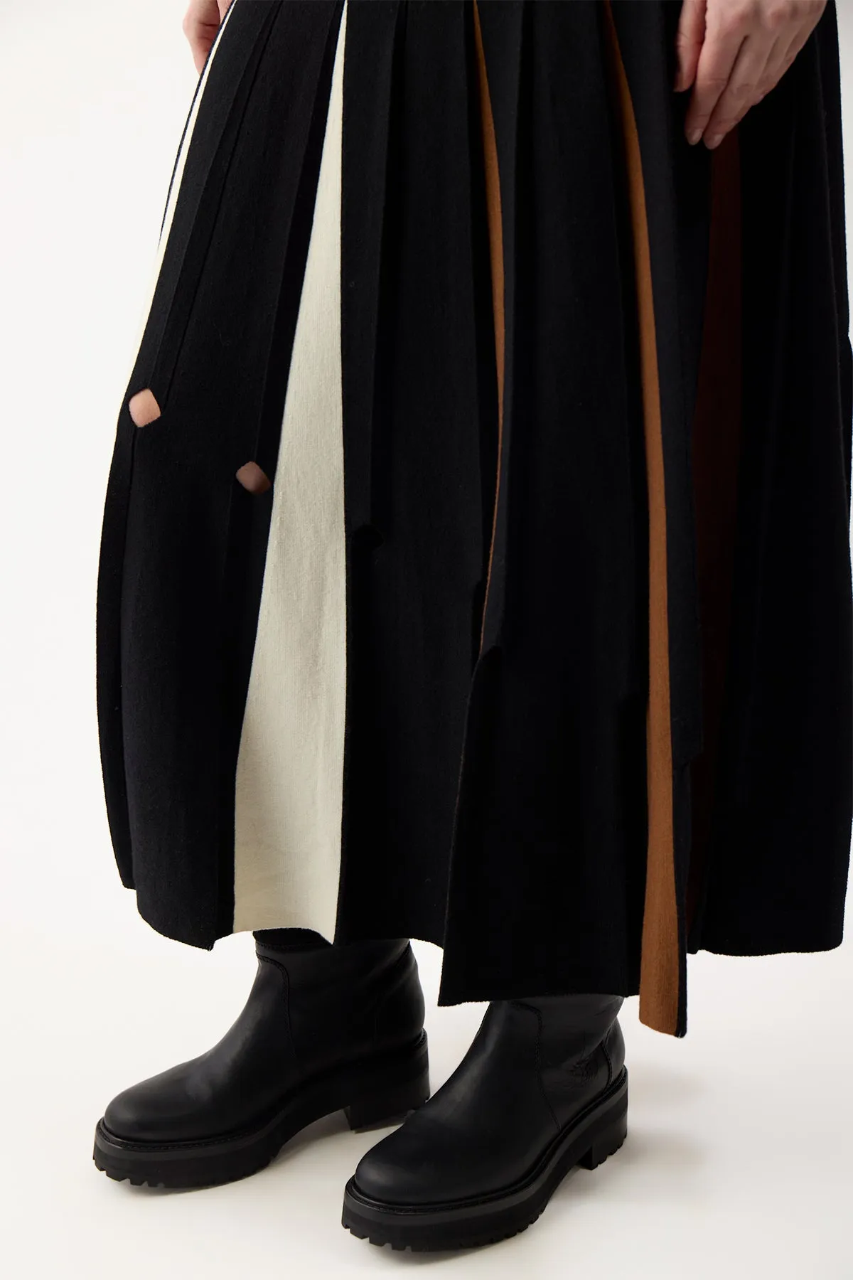 Olya Pleated Knit Midi Skirt in Black Multi Merino Wool