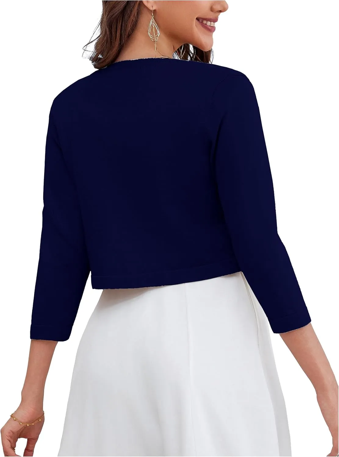 OmicGot Women's 3/4 Sleeve Open Front Knit Cropped Bolero Shrug Cardigan Sweater for Women S-XL