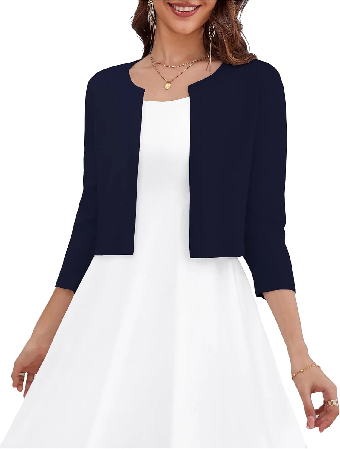 OmicGot Women's 3/4 Sleeve Open Front Knit Cropped Bolero Shrug Cardigan Sweater for Women S-XL