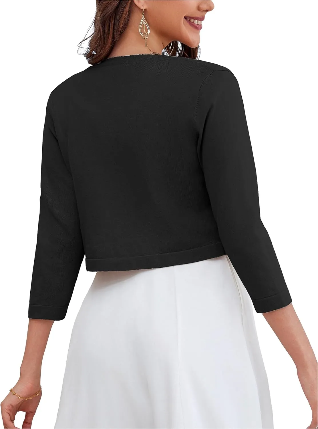 OmicGot Women's 3/4 Sleeve Open Front Knit Cropped Bolero Shrug Cardigan Sweater for Women S-XL