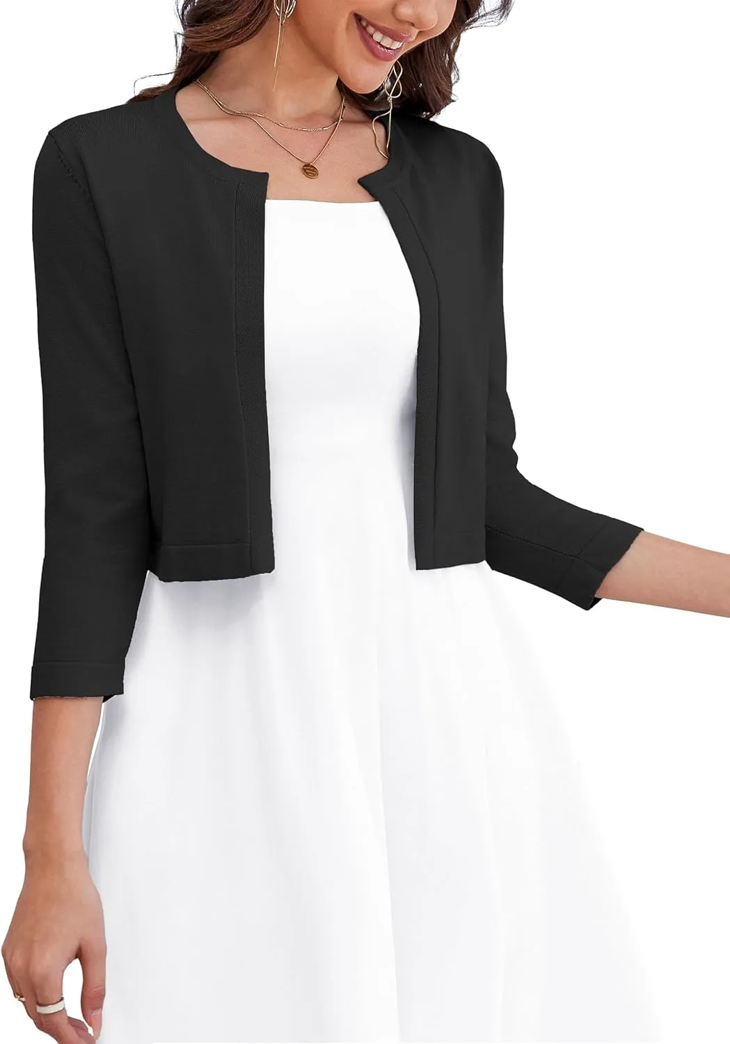 OmicGot Women's 3/4 Sleeve Open Front Knit Cropped Bolero Shrug Cardigan Sweater for Women S-XL