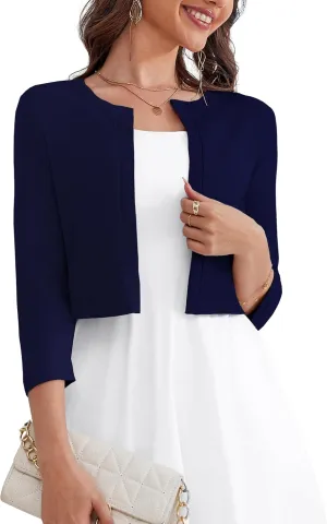 OmicGot Women's 3/4 Sleeve Open Front Knit Cropped Bolero Shrug Cardigan Sweater for Women S-XL