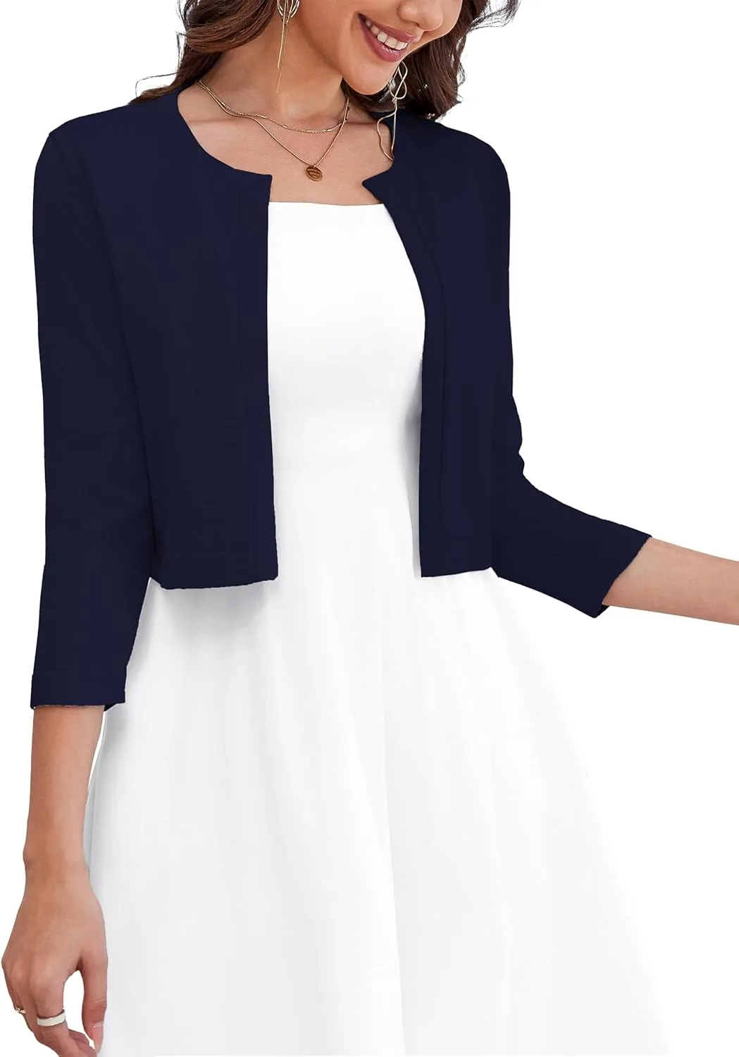 OmicGot Women's 3/4 Sleeve Open Front Knit Cropped Bolero Shrug Cardigan Sweater for Women S-XL