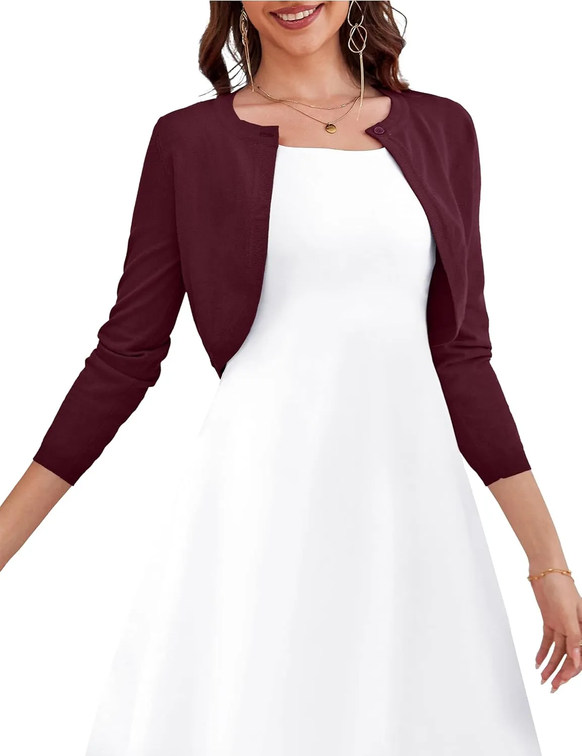 OmicGot Women's Long Sleeve Cardigan Knit Sweaters Cropped Open Front Bolero Shrug for Dresses S-XL