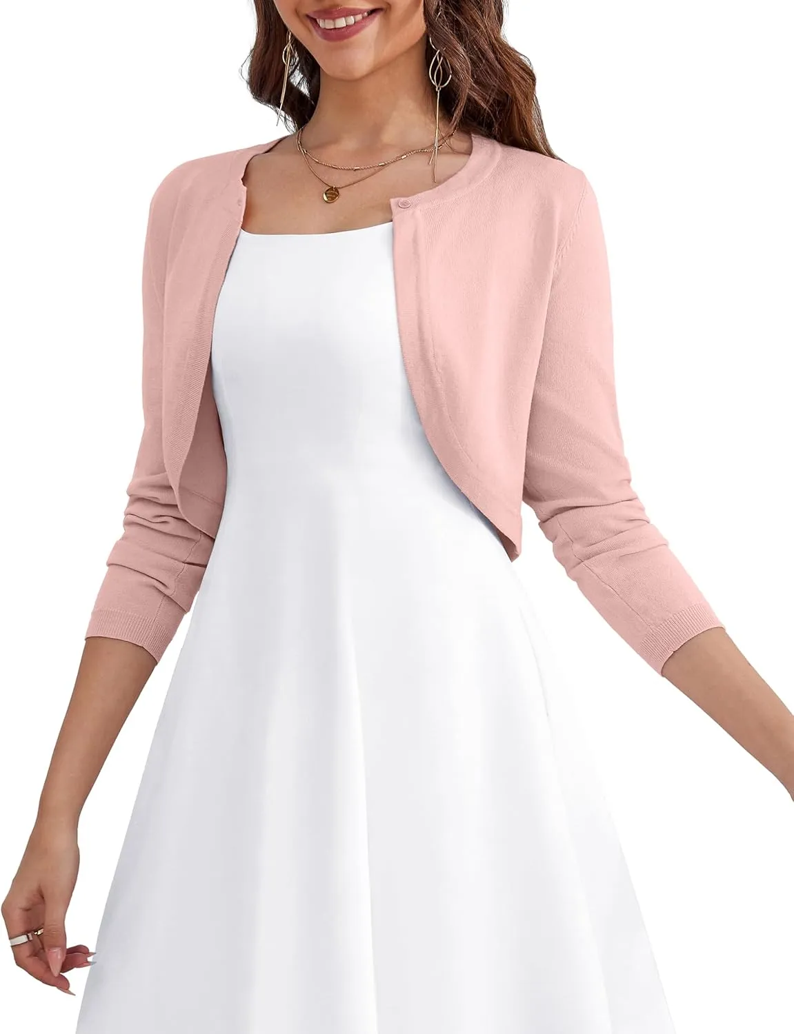 OmicGot Women's Long Sleeve Cardigan Knit Sweaters Cropped Open Front Bolero Shrug for Dresses S-XL