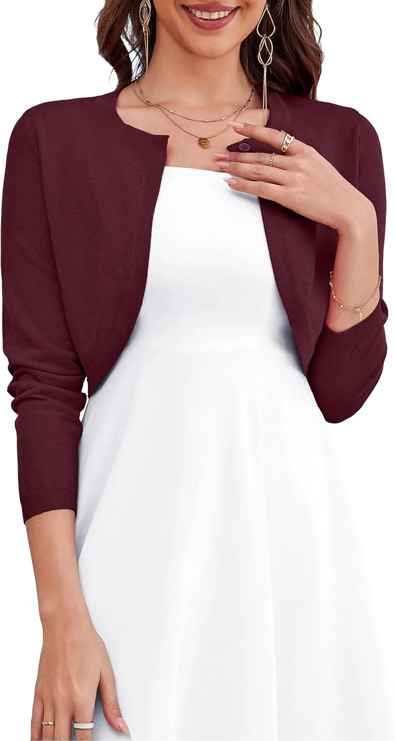 OmicGot Women's Long Sleeve Cardigan Knit Sweaters Cropped Open Front Bolero Shrug for Dresses S-XL