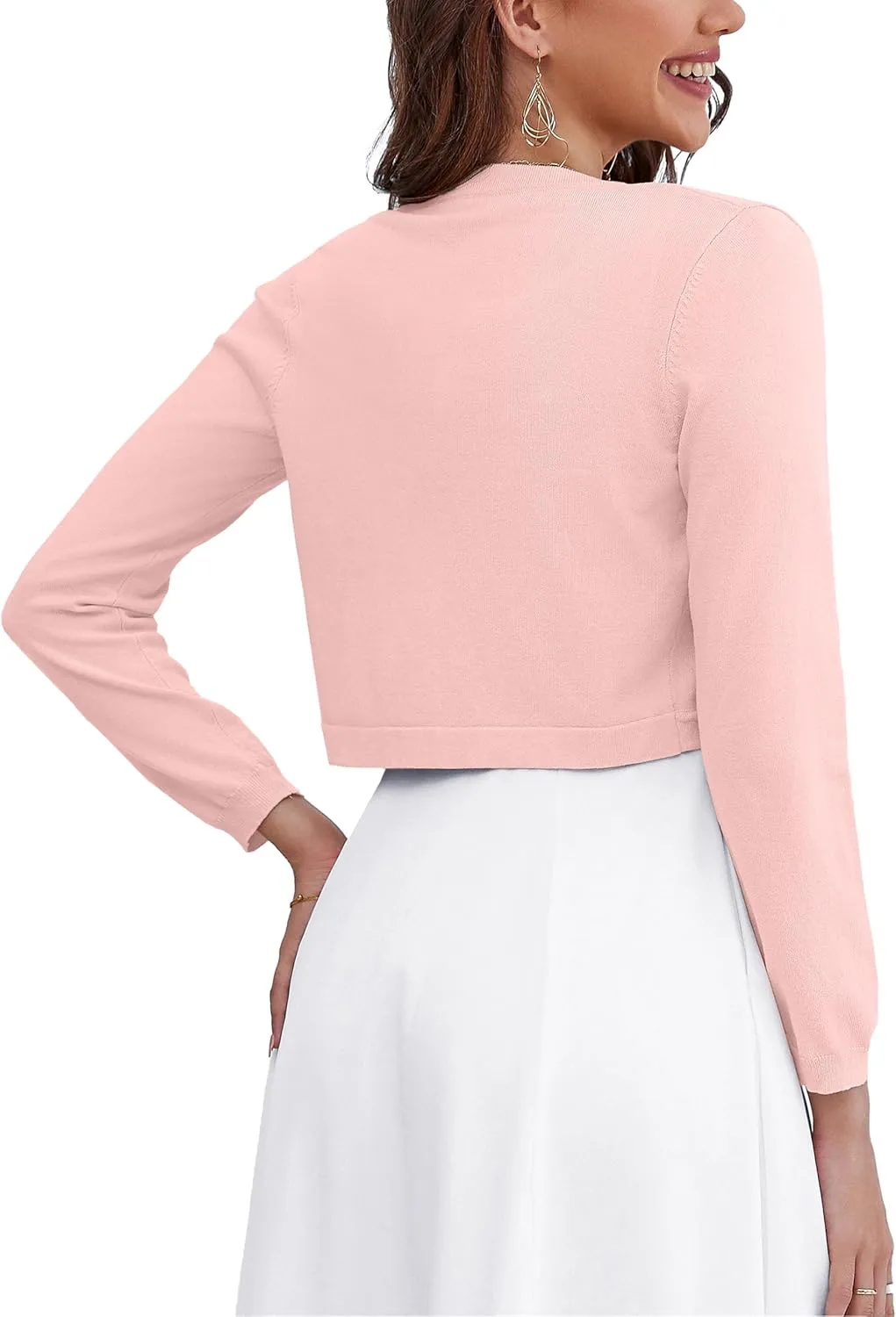 OmicGot Women's Long Sleeve Cardigan Knit Sweaters Cropped Open Front Bolero Shrug for Dresses S-XL