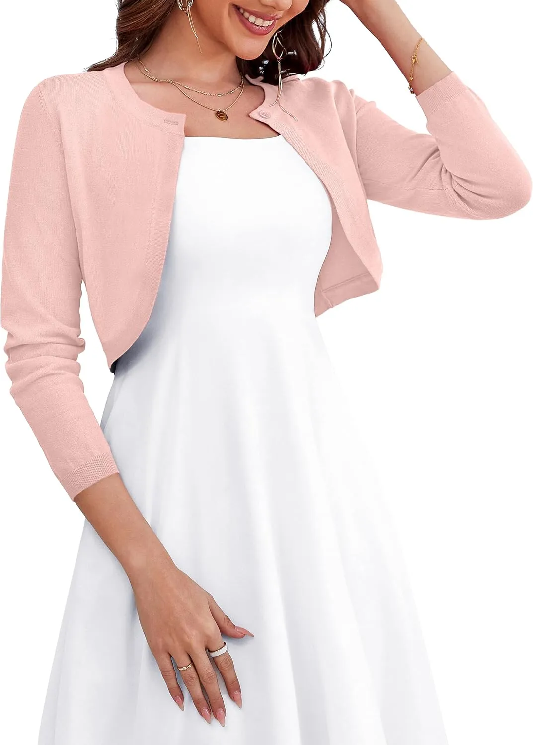 OmicGot Women's Long Sleeve Cardigan Knit Sweaters Cropped Open Front Bolero Shrug for Dresses S-XL