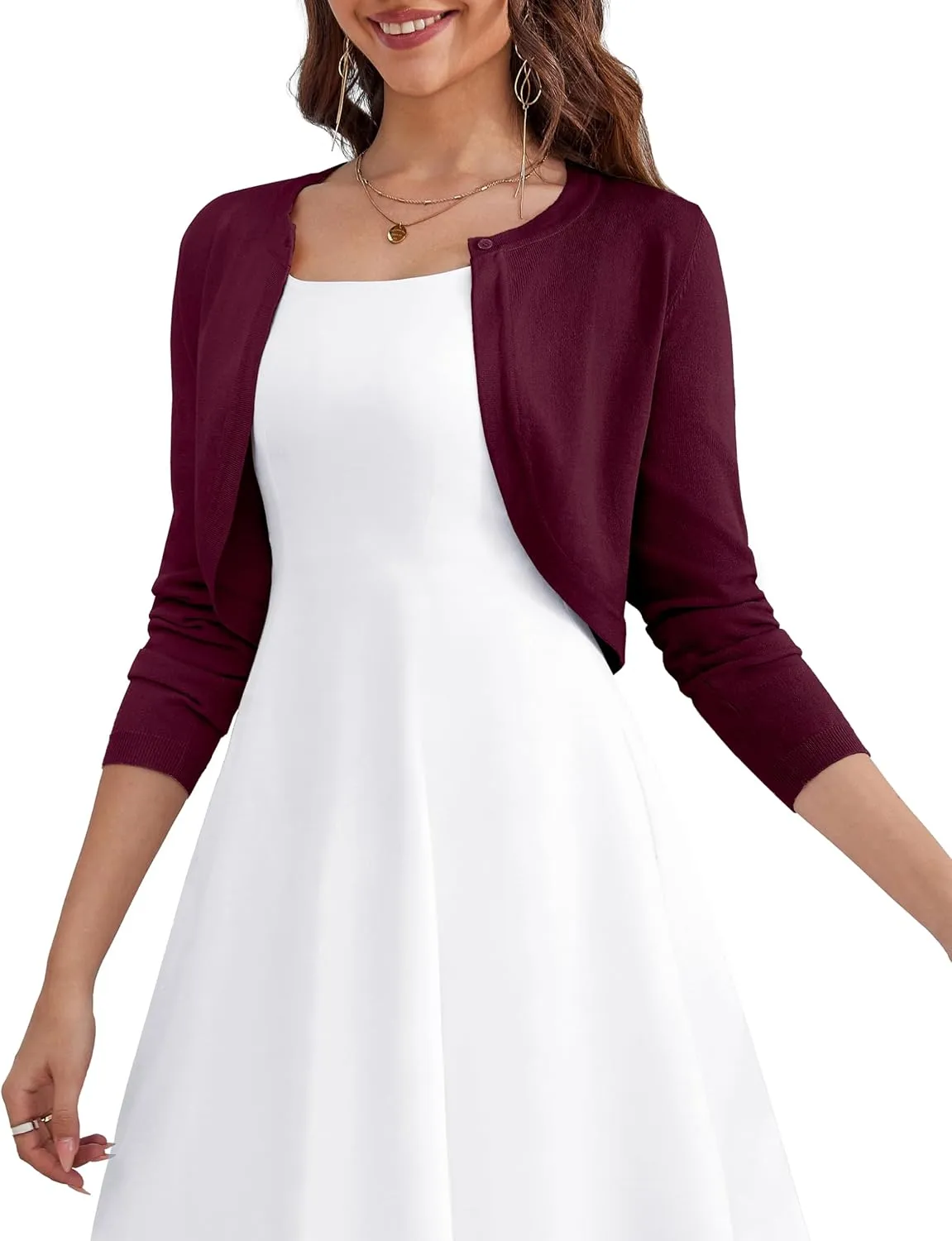OmicGot Women's Long Sleeve Cardigan Knit Sweaters Cropped Open Front Bolero Shrug for Dresses S-XL