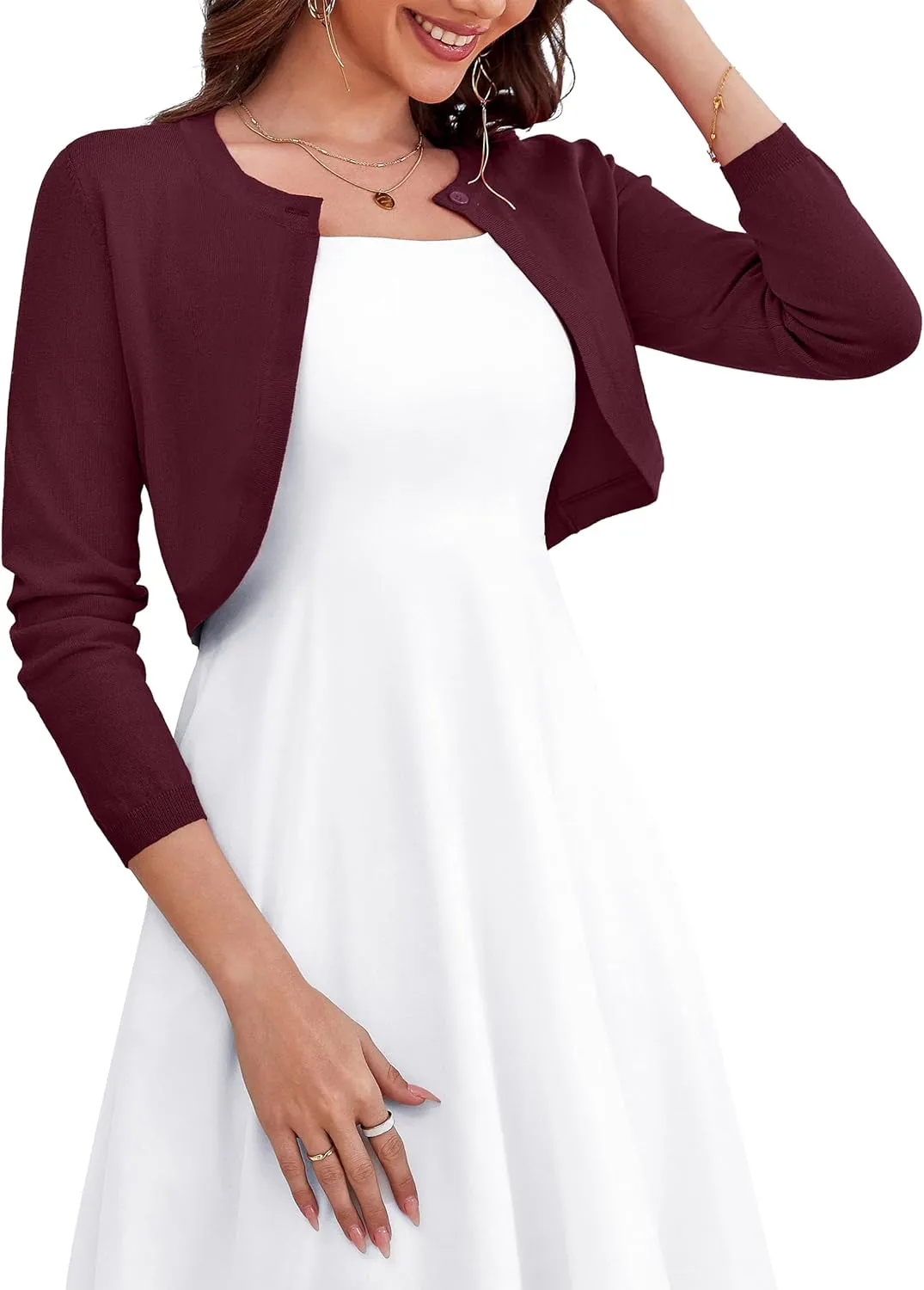OmicGot Women's Long Sleeve Cardigan Knit Sweaters Cropped Open Front Bolero Shrug for Dresses S-XL