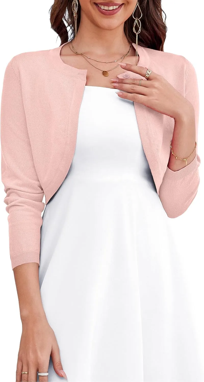 OmicGot Women's Long Sleeve Cardigan Knit Sweaters Cropped Open Front Bolero Shrug for Dresses S-XL
