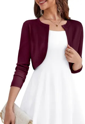 OmicGot Women's Long Sleeve Cardigan Knit Sweaters Cropped Open Front Bolero Shrug for Dresses S-XL
