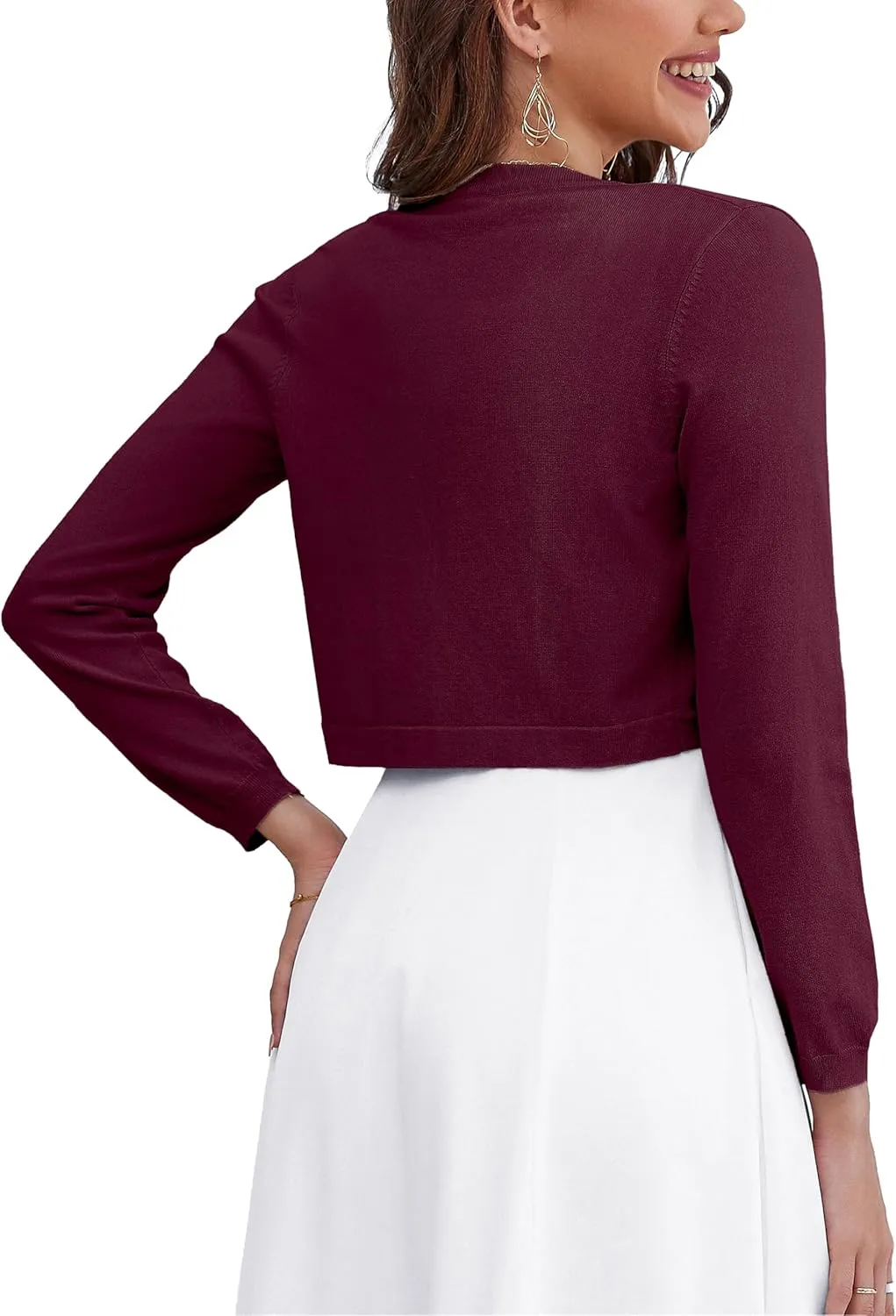 OmicGot Women's Long Sleeve Cardigan Knit Sweaters Cropped Open Front Bolero Shrug for Dresses S-XL