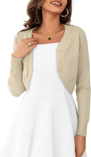 OmicGot Women's Long Sleeve Cropped Cardigan Sweaters Open Front Bolero Shrug for Dresses S-XL