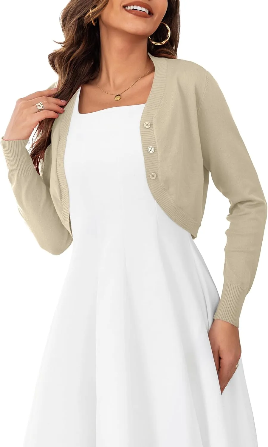 OmicGot Women's Long Sleeve Cropped Cardigan Sweaters Open Front Bolero Shrug for Dresses S-XL
