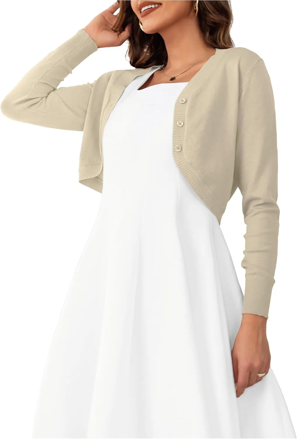 OmicGot Women's Long Sleeve Cropped Cardigan Sweaters Open Front Bolero Shrug for Dresses S-XL