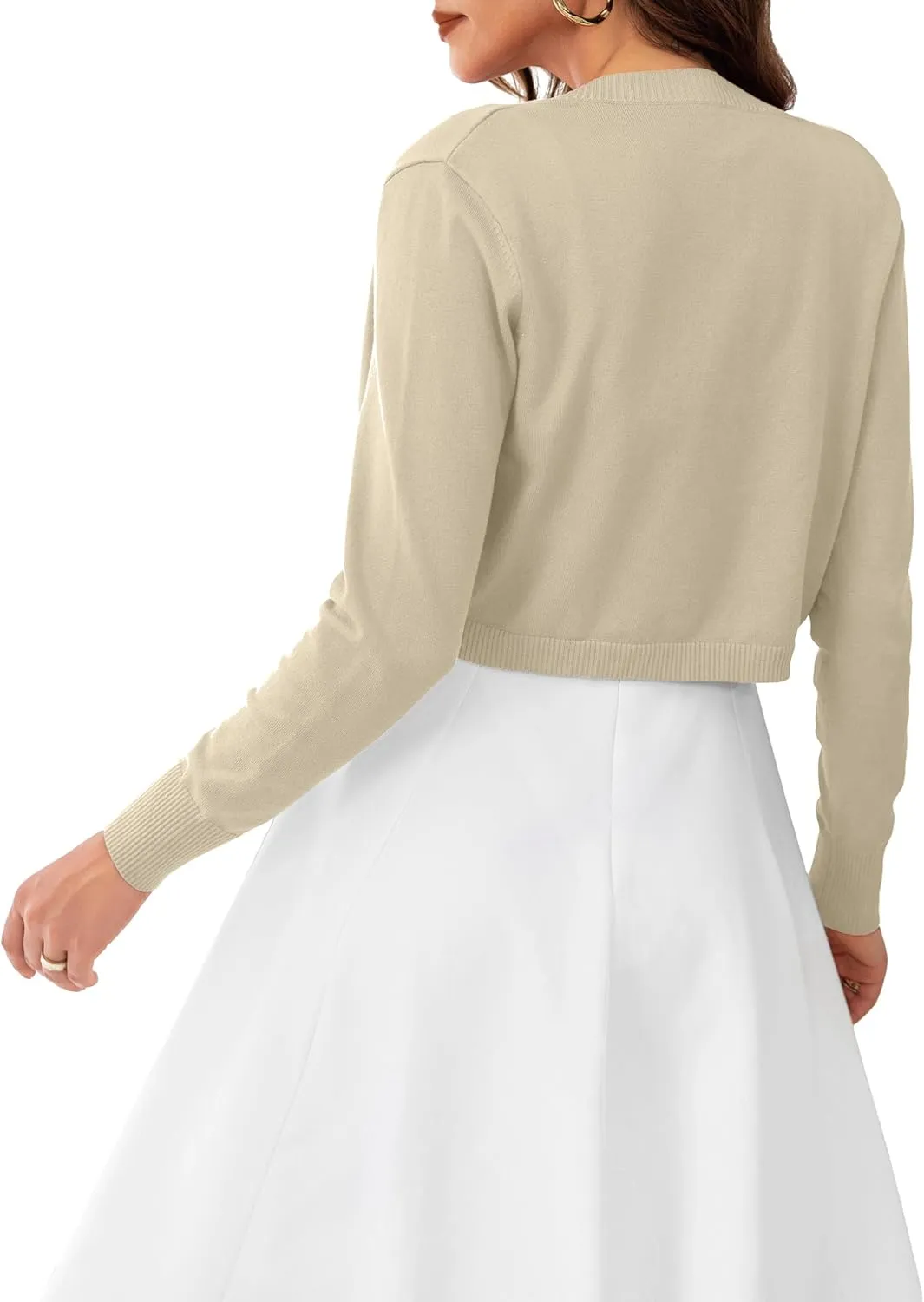 OmicGot Women's Long Sleeve Cropped Cardigan Sweaters Open Front Bolero Shrug for Dresses S-XL