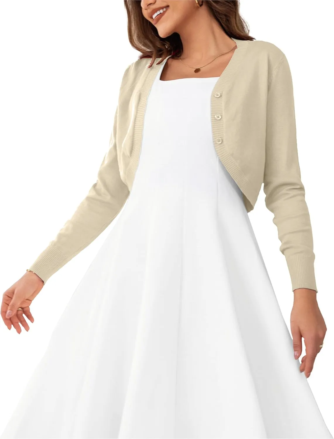 OmicGot Women's Long Sleeve Cropped Cardigan Sweaters Open Front Bolero Shrug for Dresses S-XL