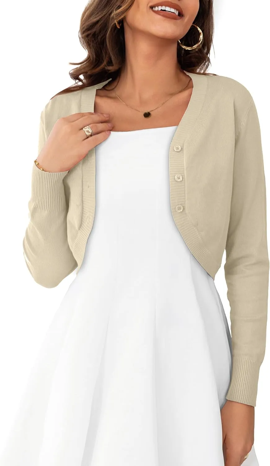 OmicGot Women's Long Sleeve Cropped Cardigan Sweaters Open Front Bolero Shrug for Dresses S-XL