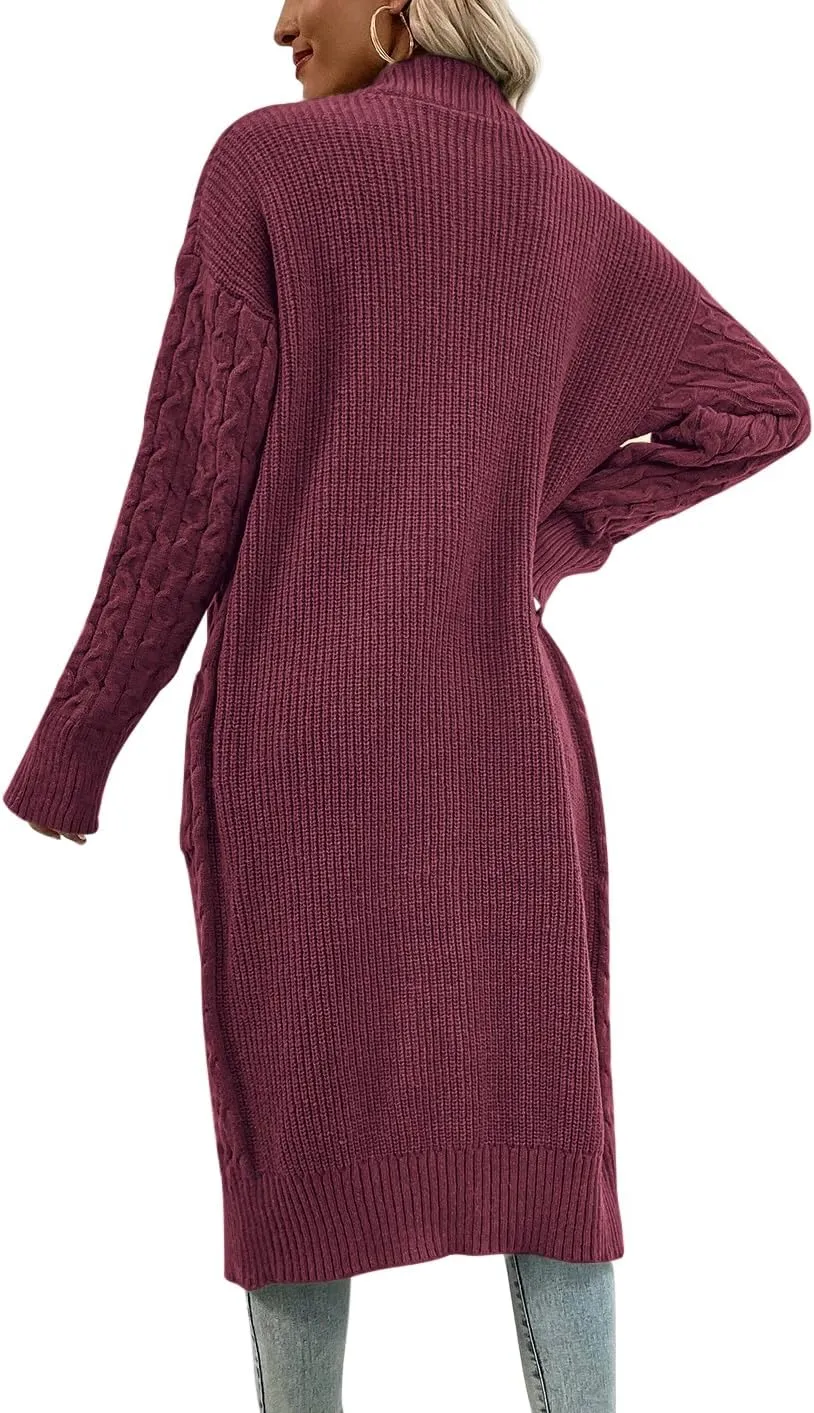 Onedreamer Womens Long Cardigan Cable Knit Open Front Long Sleeve Sweater Coats with Pockets