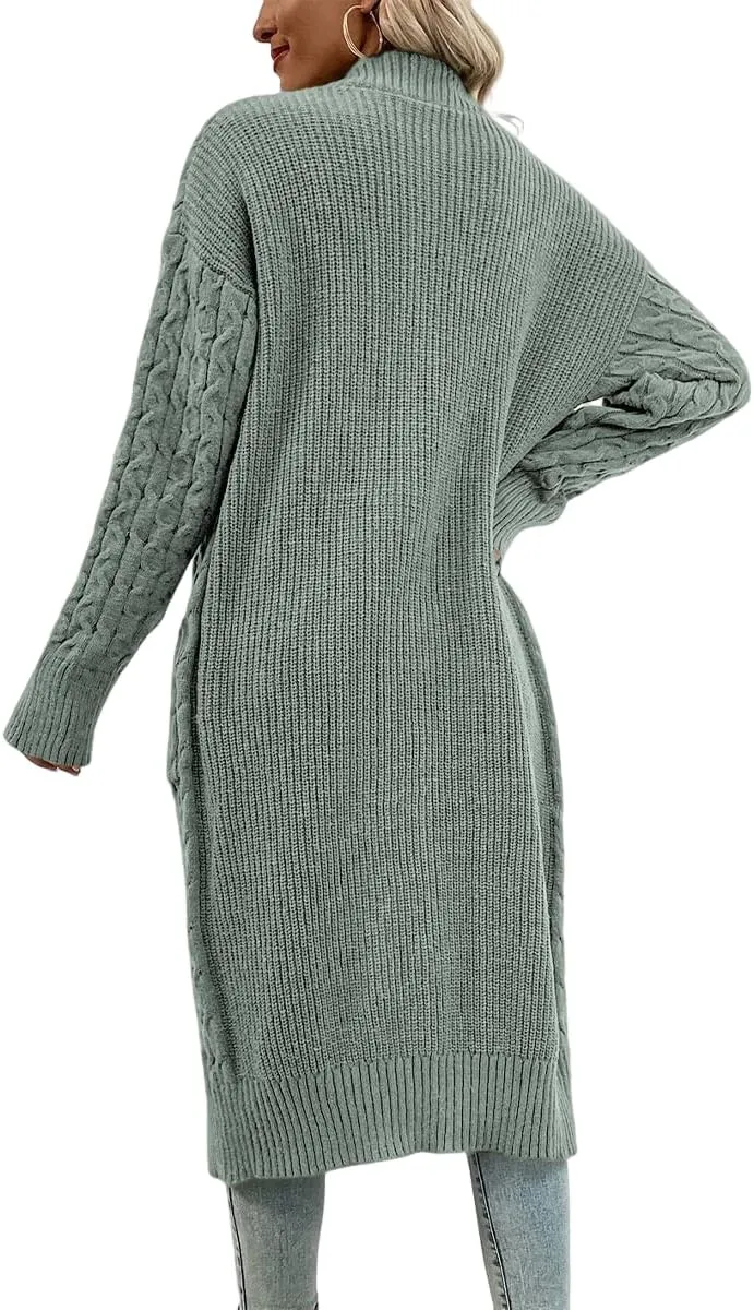 Onedreamer Womens Long Cardigan Cable Knit Open Front Long Sleeve Sweater Coats with Pockets