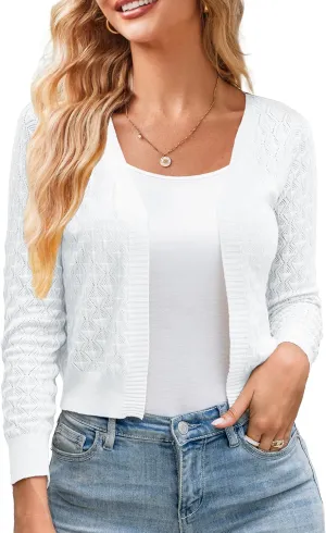 Othyroce Shrug Sweaters for Women Open Front Lightweight Crochet Knit Sweater Cardigans S-XL