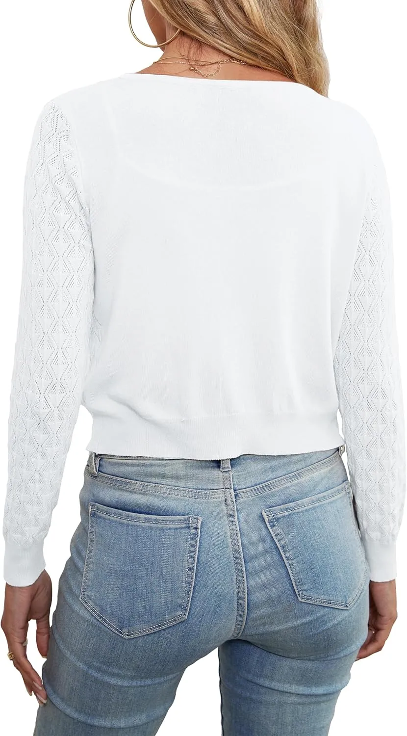 Othyroce Shrug Sweaters for Women Open Front Lightweight Crochet Knit Sweater Cardigans S-XL
