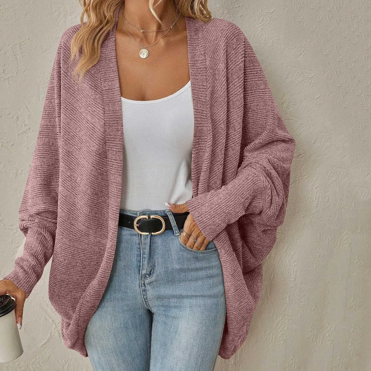 Oversized Cardigans for Women Batwing Cable Knitted Slouchy Oversized Wrap Cardigan Sweater Daily Wear