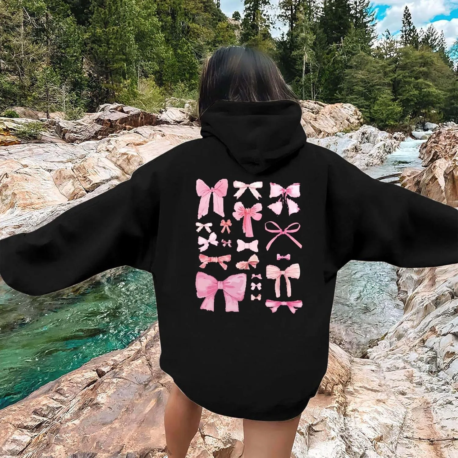 Oversized Hoodies for Women Plus Size Fall Long Sleeve Casual Print Preppy Hoodie Y2k Sweatshirts Teen Girls Clothes