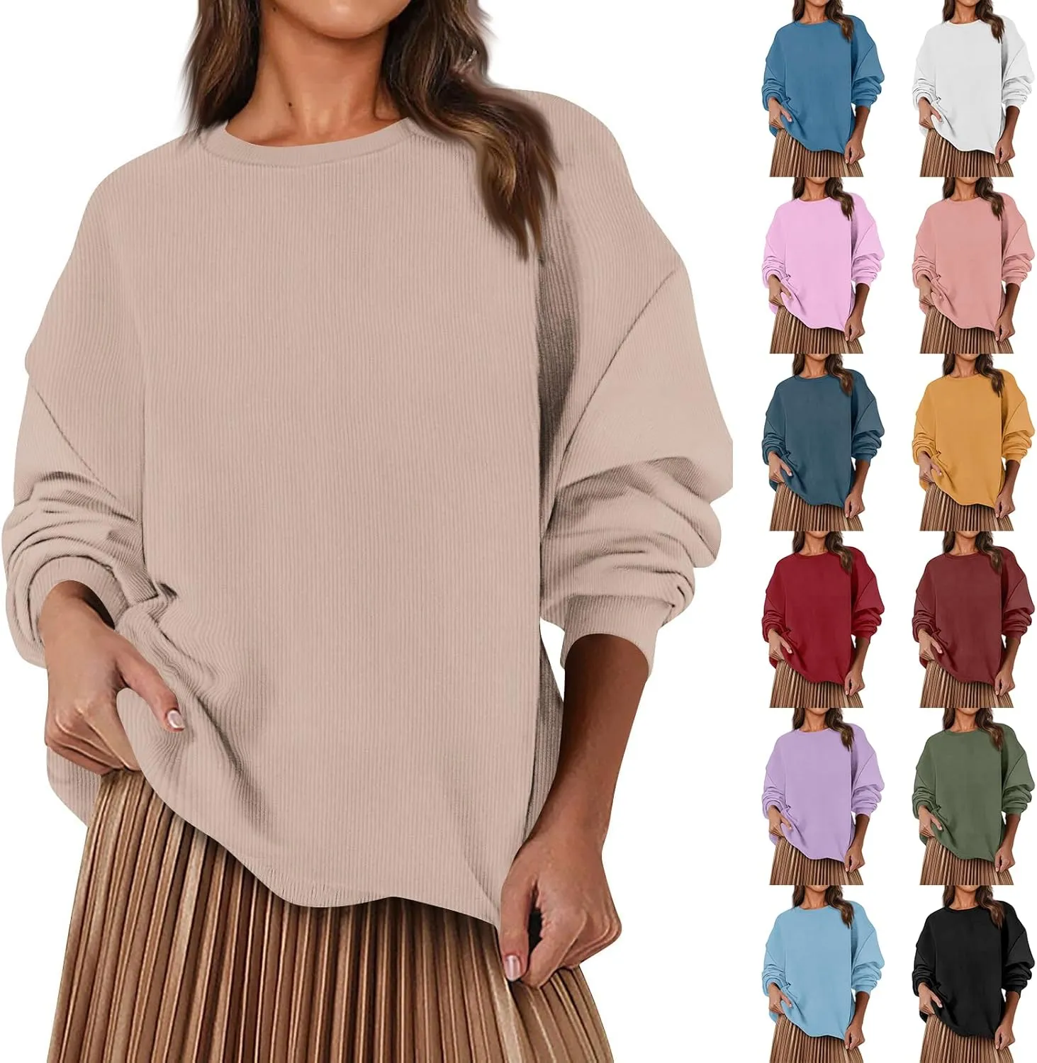Oversized Sweatshirt for Women Crewneck Sweatshirts No Hood Sweaters Long Sleeve Shirts Hoodies Pullover Casual Tops